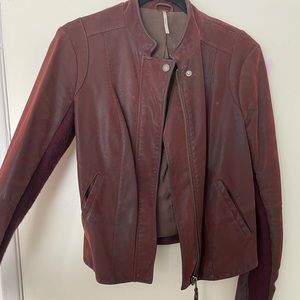Free People Faux Leather Moto Jacket in Burgundy